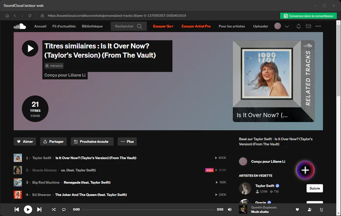 Ouvrez la playlist dans SoundCloud