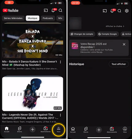 Accédez au récapitulatif YouTube
