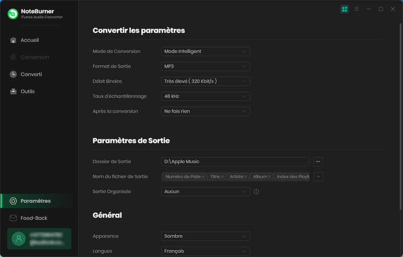 Définissez les préférences de NoteBurner Apple Music Converter