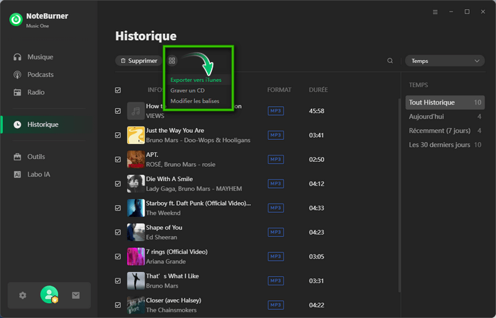 Exporter les téléchargements vers iTunes