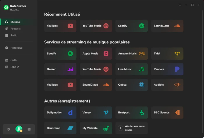 Ouvrir YouTube sur NoteBurner