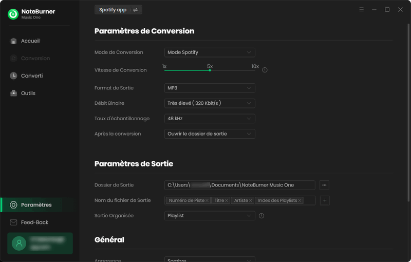 Ajustez les paramètres de sortie