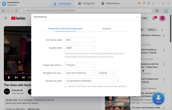 Ajustez les paramètres de sortie pour les vidéos YouTube