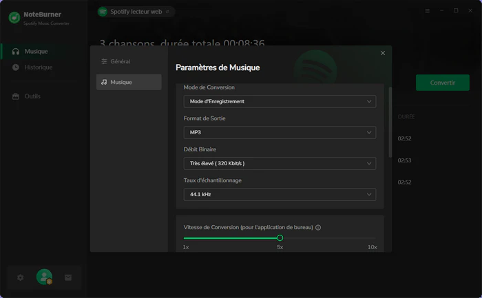 Configurez les paramètres de sortie Spotify