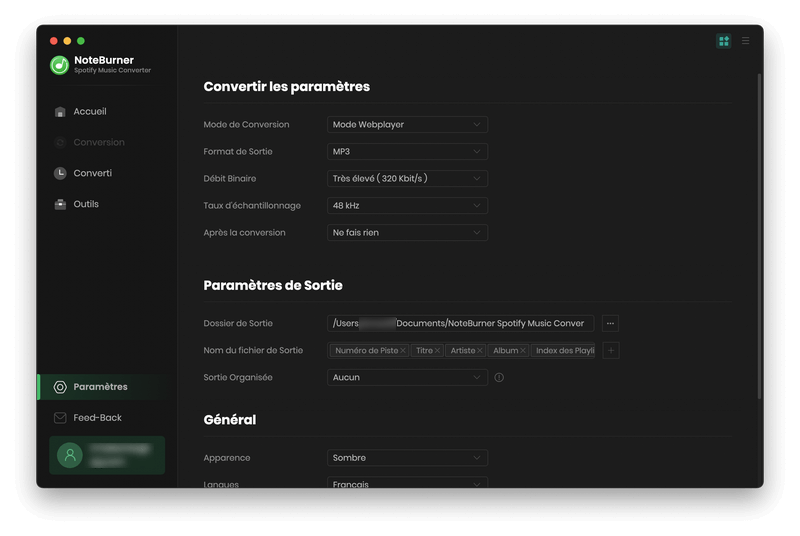 Paramétrez le format de sortie de Spotify