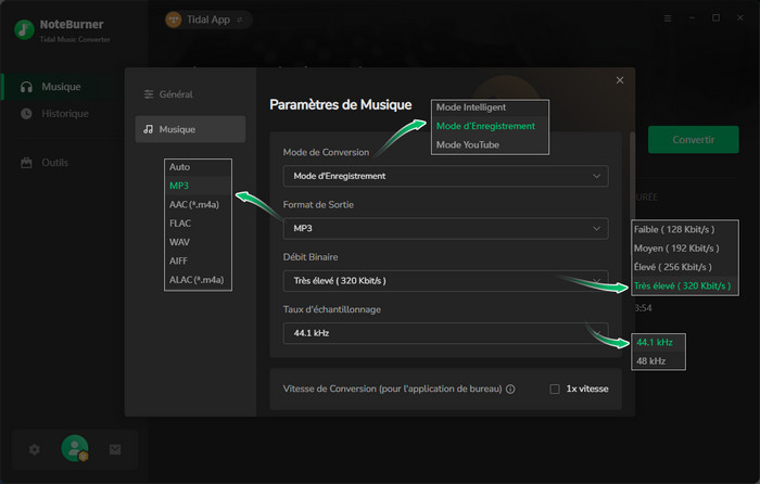 Ajustez les paramètres de sortie