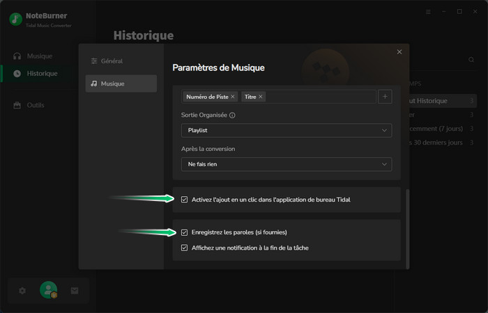 Ajustez les paramètres de sortie