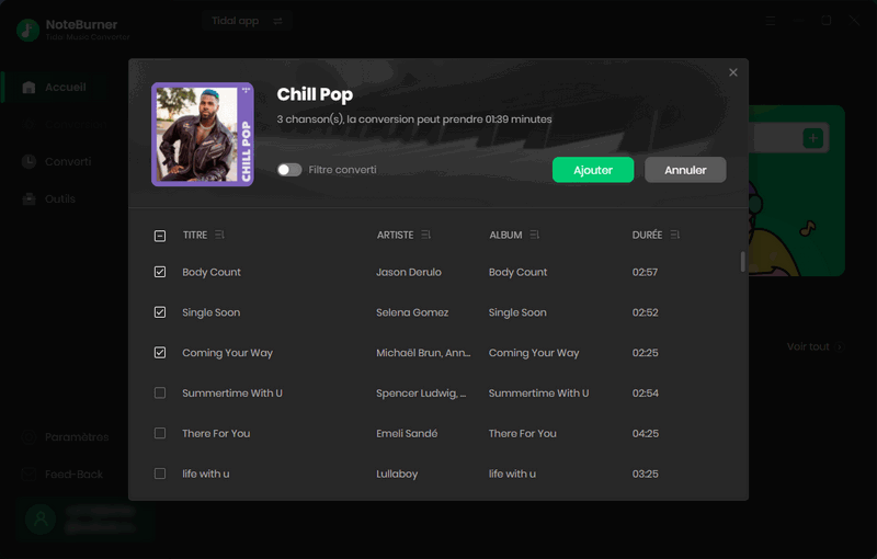 Ajoutez les chansons Tidal à NoteBurner