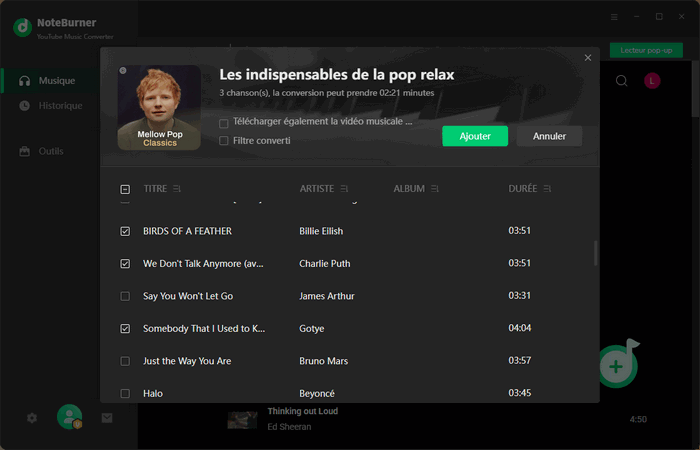 Sélectionnez les musiques YouTube à convertir
