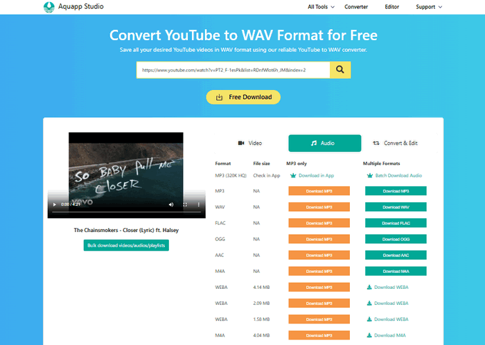 Convert YouTube to WAV Format for Free : Aqua