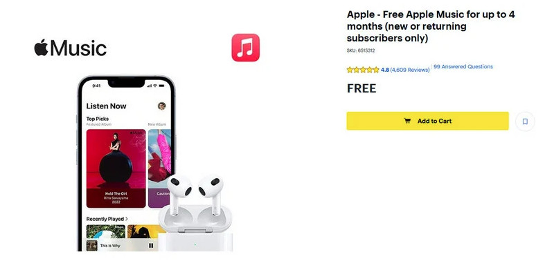 Obtenir Apple Music 3/4 mois gratuit via Best Buy