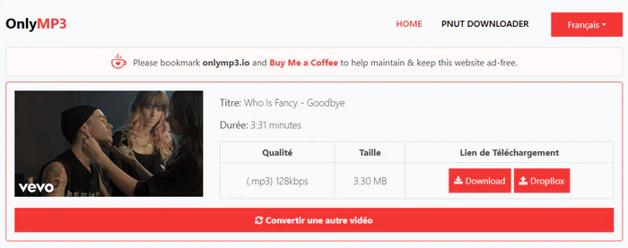 Utiliser OnlyMP3 pour convertir une vidéo YouTube en MP3