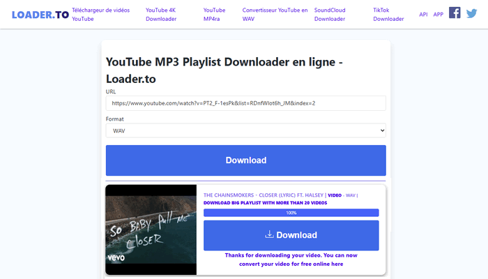 YouTube MP3 Playlist Downloader en ligne : Loader.to