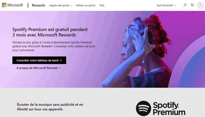 Avoir Spotify Premium gratuit avec Microsoft Rewards