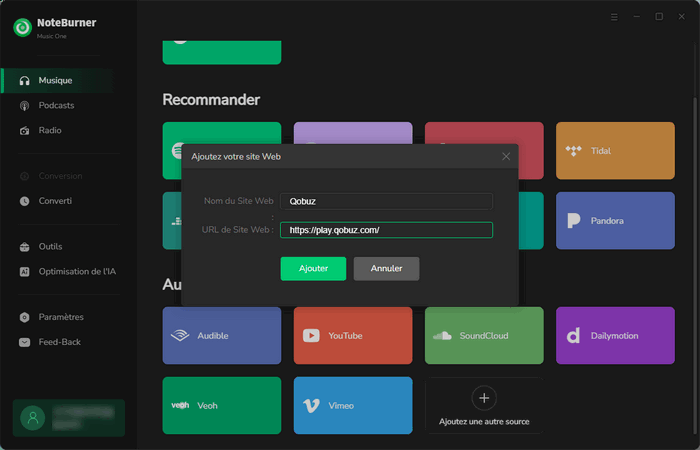 Ajoutez la plateforme Qobuz à NoteBurner