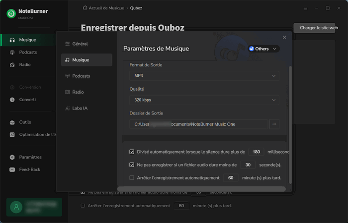 Ajustez les paramètres de sortie pour Qobuz