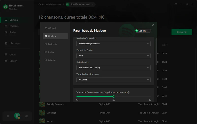 Sélectionner le format de sortie