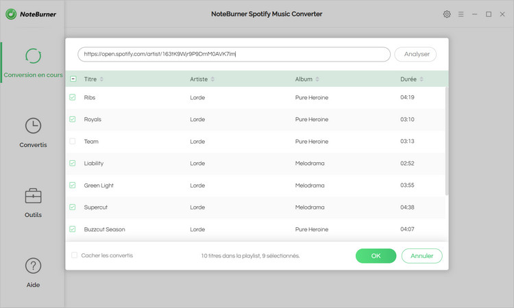 Importez des titres Spotify